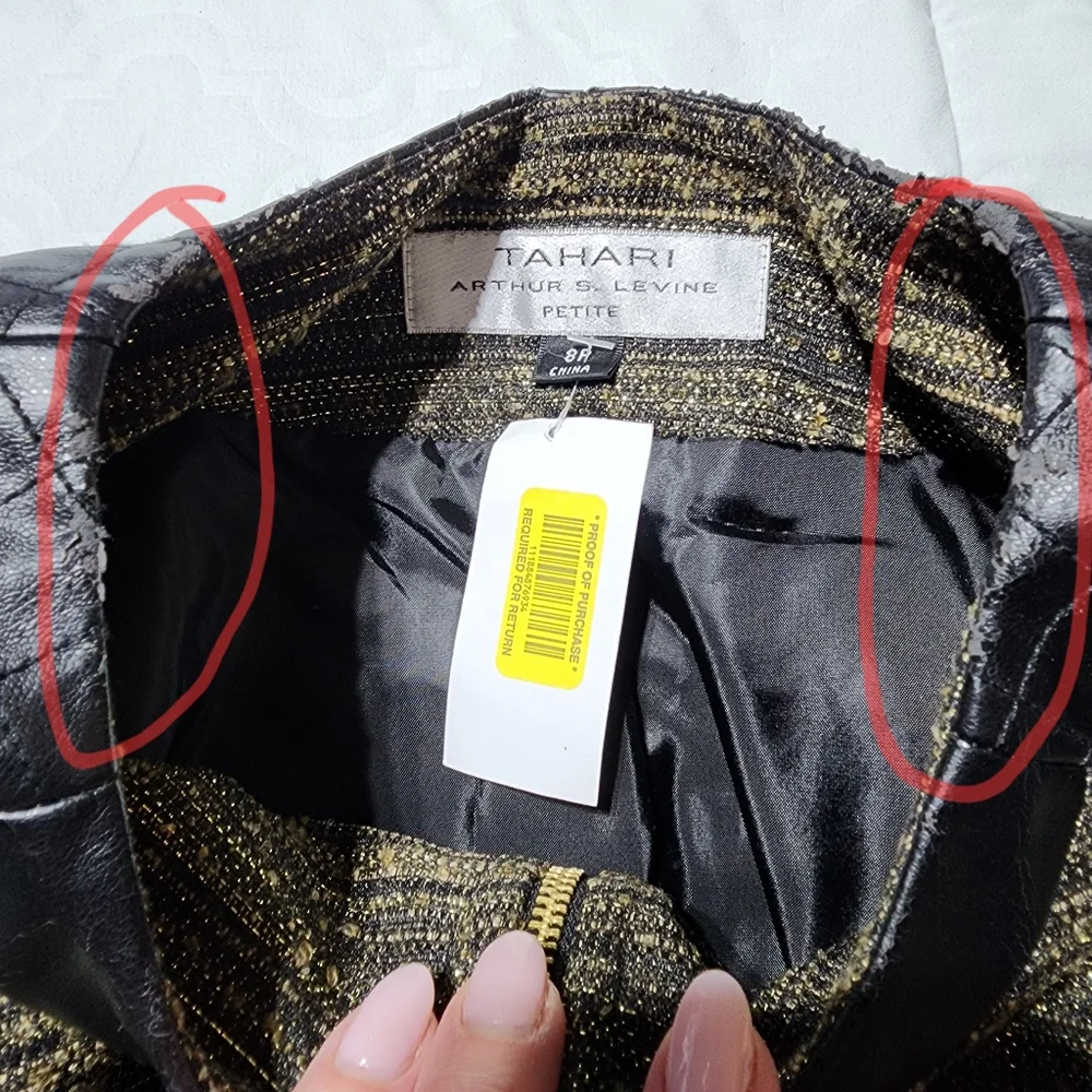 Tahari Black and Gold Vegan Leather Festive Jacket